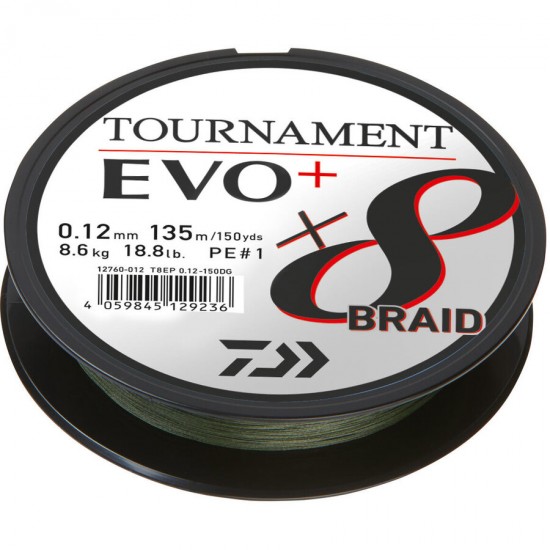 Fir textil Daiwa Tournament 8X Braid Evo plus Dark Green 0.08mm / 4.9kg / 135m Fir textil Daiwa Tournament 8X Braid Evo plus Dark Green 0.08mm / 4.9kg / 135m